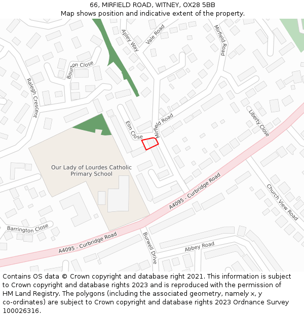 66, MIRFIELD ROAD, WITNEY, OX28 5BB: Location map and indicative extent of plot