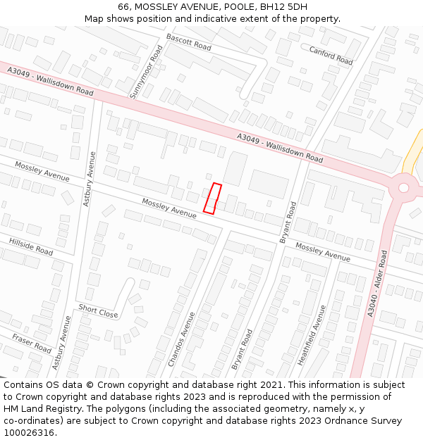 66, MOSSLEY AVENUE, POOLE, BH12 5DH: Location map and indicative extent of plot