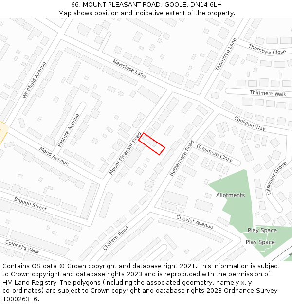 66, MOUNT PLEASANT ROAD, GOOLE, DN14 6LH: Location map and indicative extent of plot