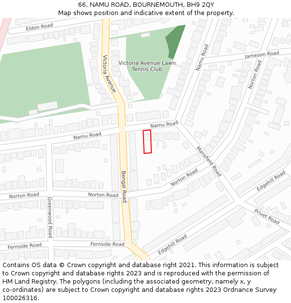 66, NAMU ROAD, BOURNEMOUTH, BH9 2QY: Location map and indicative extent of plot