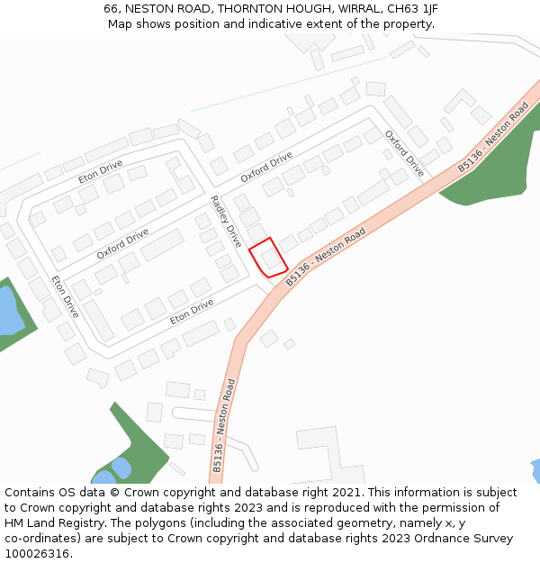 66, NESTON ROAD, THORNTON HOUGH, WIRRAL, CH63 1JF: Location map and indicative extent of plot
