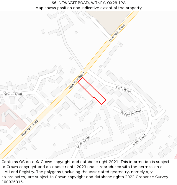 66, NEW YATT ROAD, WITNEY, OX28 1PA: Location map and indicative extent of plot