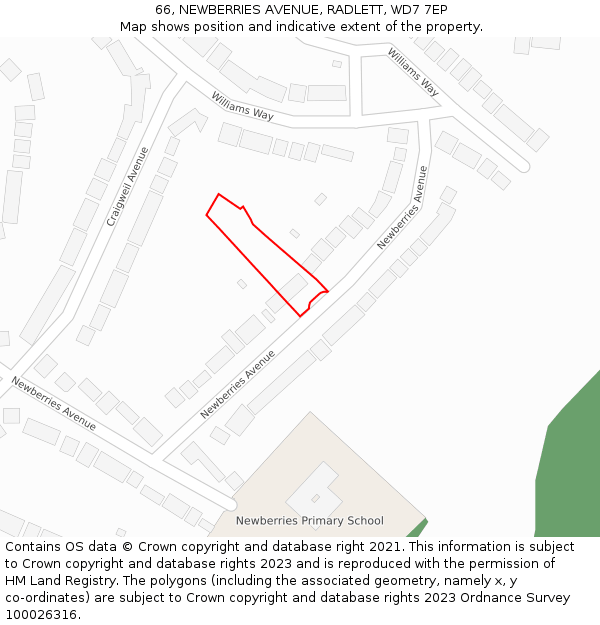 66, NEWBERRIES AVENUE, RADLETT, WD7 7EP: Location map and indicative extent of plot