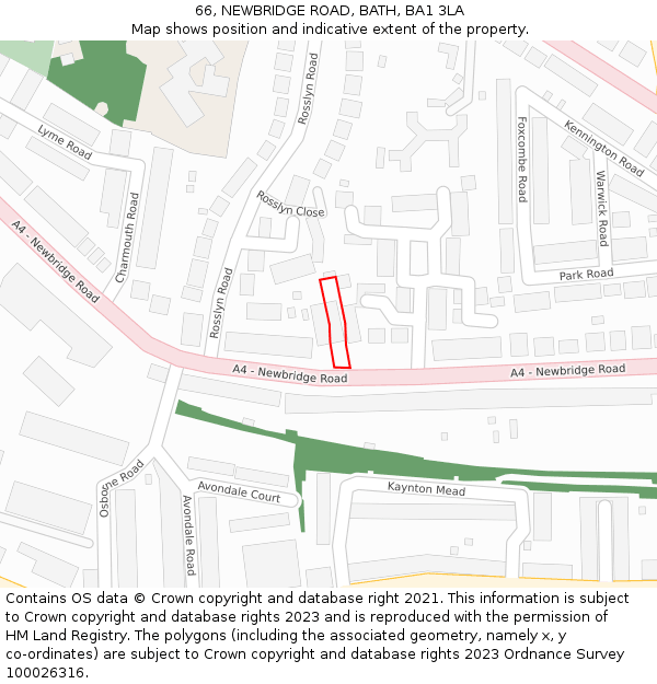 66, NEWBRIDGE ROAD, BATH, BA1 3LA: Location map and indicative extent of plot