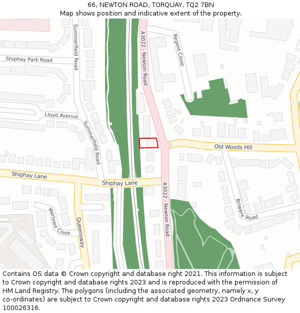 66, NEWTON ROAD, TORQUAY, TQ2 7BN: Location map and indicative extent of plot