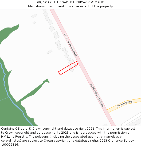 66, NOAK HILL ROAD, BILLERICAY, CM12 9UG: Location map and indicative extent of plot