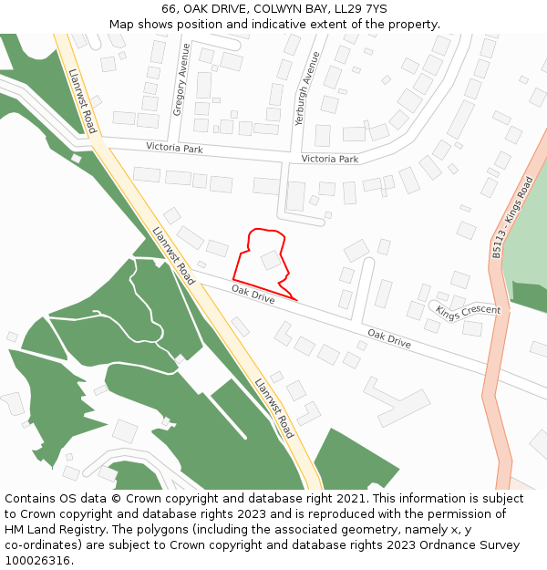 66, OAK DRIVE, COLWYN BAY, LL29 7YS: Location map and indicative extent of plot