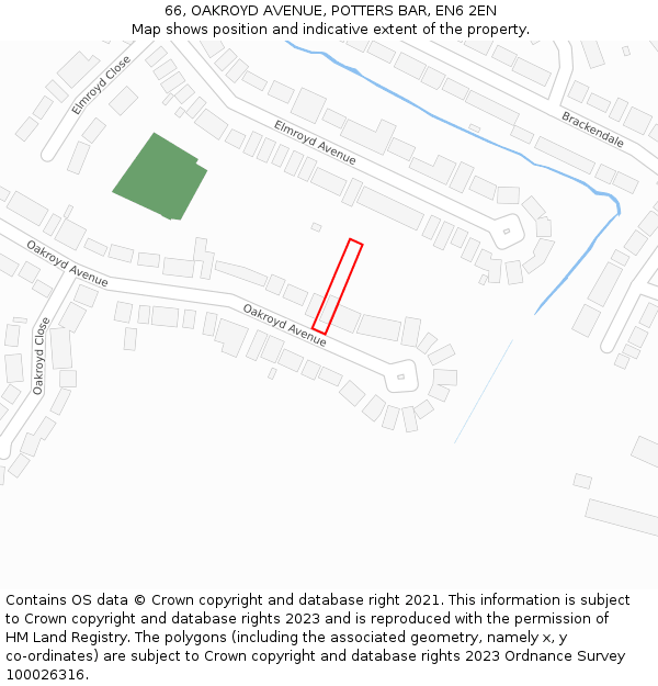 66, OAKROYD AVENUE, POTTERS BAR, EN6 2EN: Location map and indicative extent of plot