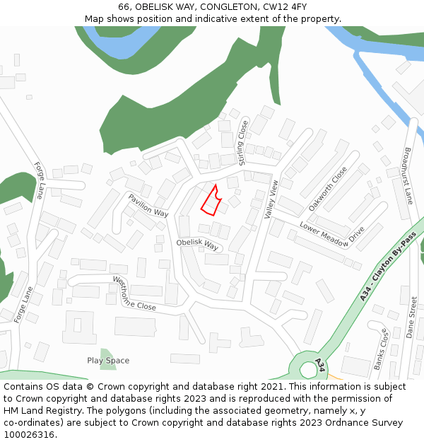 66, OBELISK WAY, CONGLETON, CW12 4FY: Location map and indicative extent of plot
