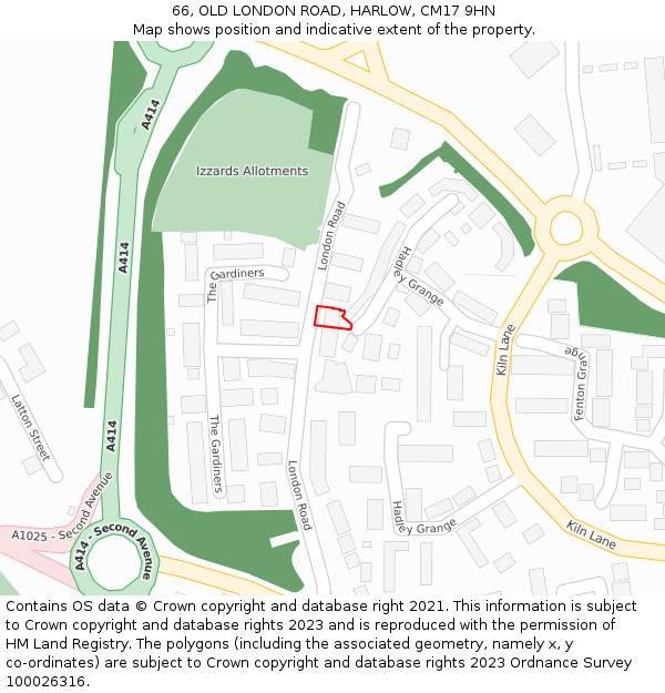 66, OLD LONDON ROAD, HARLOW, CM17 9HN: Location map and indicative extent of plot