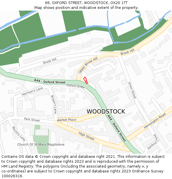 66, OXFORD STREET, WOODSTOCK, OX20 1TT: Location map and indicative extent of plot