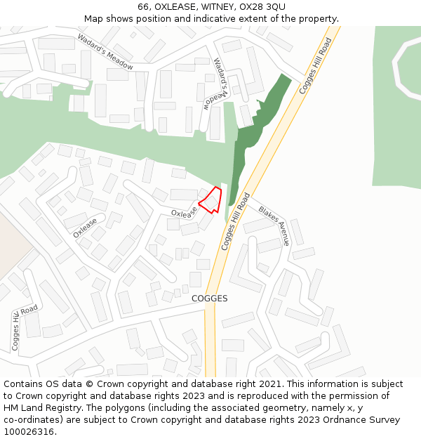 66, OXLEASE, WITNEY, OX28 3QU: Location map and indicative extent of plot