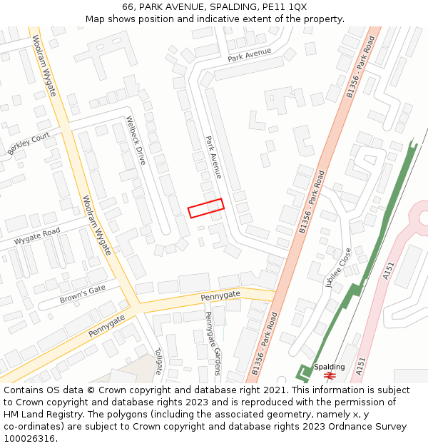 66, PARK AVENUE, SPALDING, PE11 1QX: Location map and indicative extent of plot