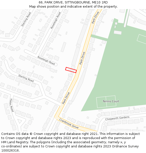 66, PARK DRIVE, SITTINGBOURNE, ME10 1RD: Location map and indicative extent of plot