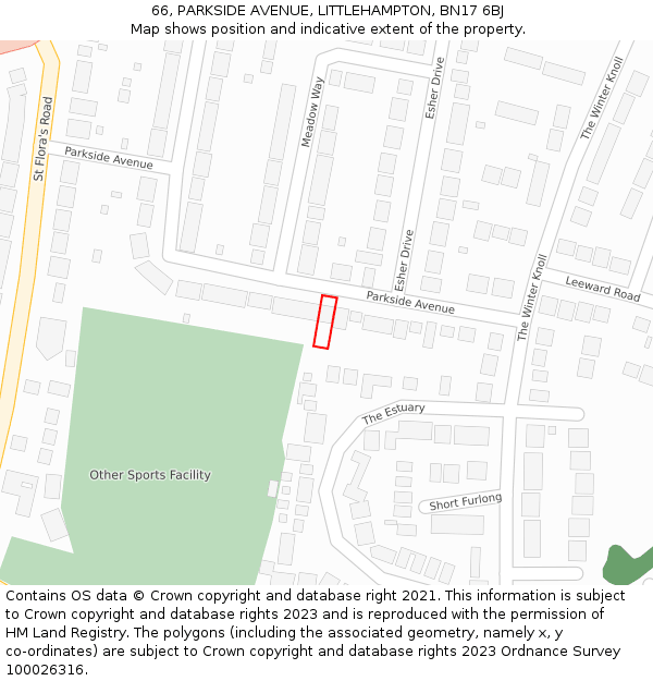66, PARKSIDE AVENUE, LITTLEHAMPTON, BN17 6BJ: Location map and indicative extent of plot