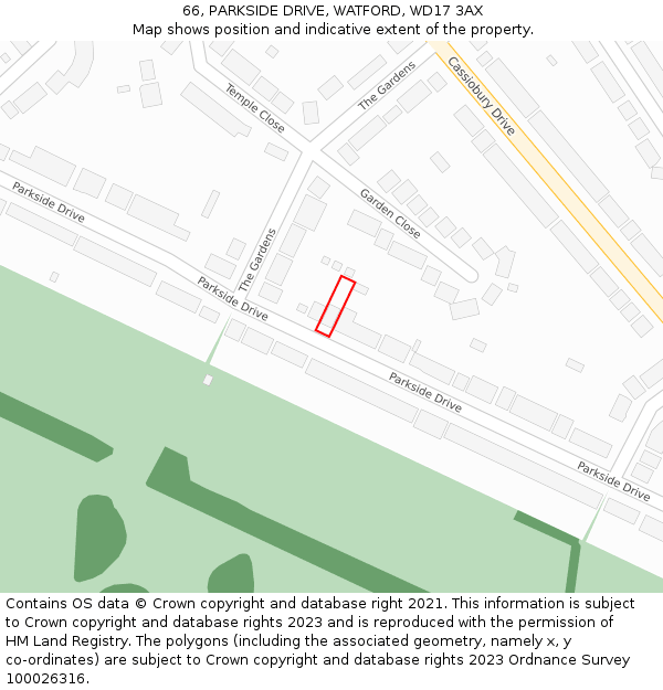 66, PARKSIDE DRIVE, WATFORD, WD17 3AX: Location map and indicative extent of plot
