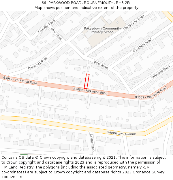 66, PARKWOOD ROAD, BOURNEMOUTH, BH5 2BL: Location map and indicative extent of plot