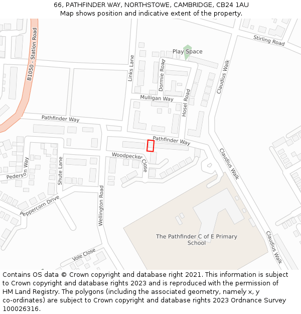 66, PATHFINDER WAY, NORTHSTOWE, CAMBRIDGE, CB24 1AU: Location map and indicative extent of plot