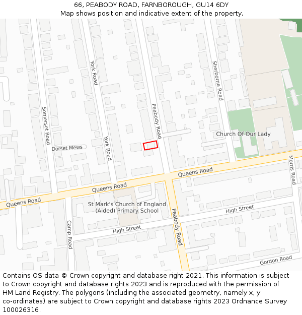 66, PEABODY ROAD, FARNBOROUGH, GU14 6DY: Location map and indicative extent of plot