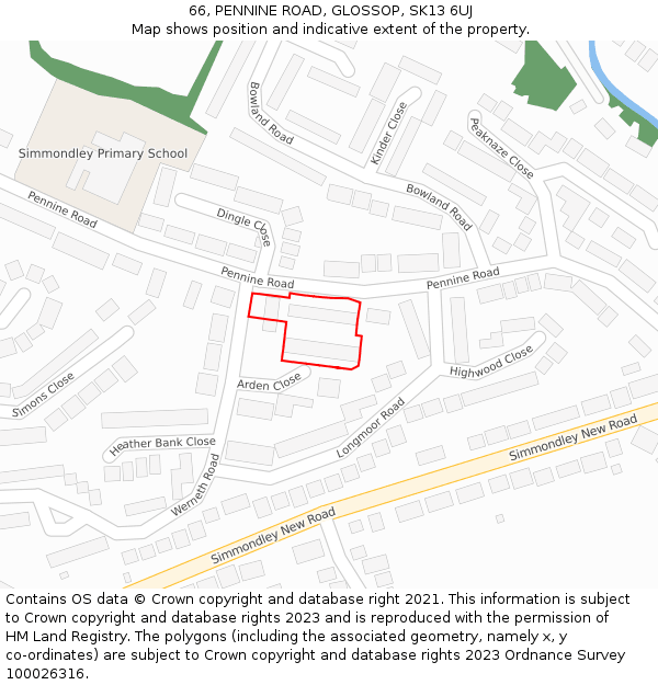 66, PENNINE ROAD, GLOSSOP, SK13 6UJ: Location map and indicative extent of plot