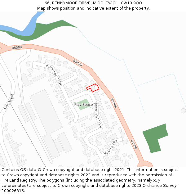 66, PENNYMOOR DRIVE, MIDDLEWICH, CW10 9QQ: Location map and indicative extent of plot