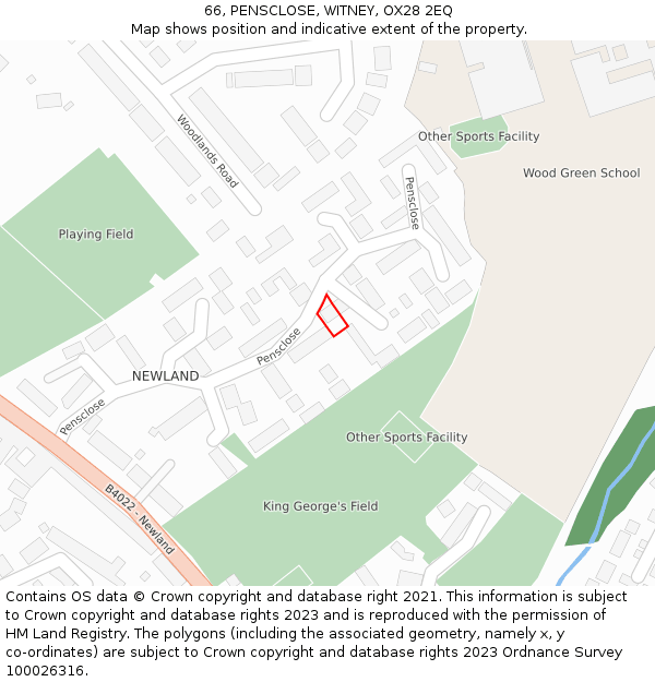 66, PENSCLOSE, WITNEY, OX28 2EQ: Location map and indicative extent of plot