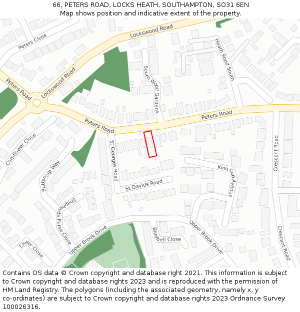 66, PETERS ROAD, LOCKS HEATH, SOUTHAMPTON, SO31 6EN: Location map and indicative extent of plot