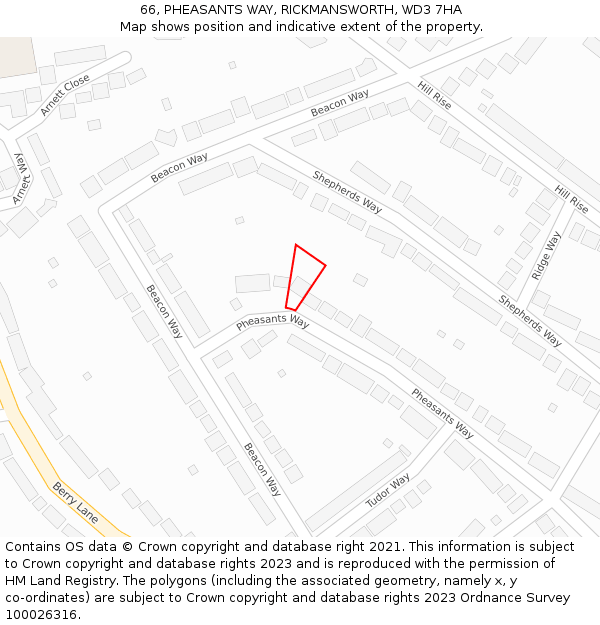 66, PHEASANTS WAY, RICKMANSWORTH, WD3 7HA: Location map and indicative extent of plot