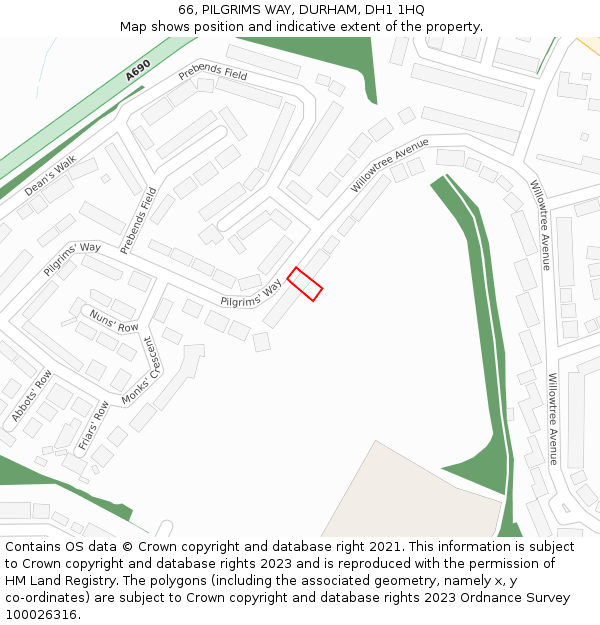 66, PILGRIMS WAY, DURHAM, DH1 1HQ: Location map and indicative extent of plot