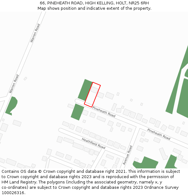 66, PINEHEATH ROAD, HIGH KELLING, HOLT, NR25 6RH: Location map and indicative extent of plot