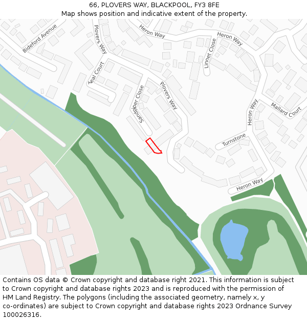 66, PLOVERS WAY, BLACKPOOL, FY3 8FE: Location map and indicative extent of plot