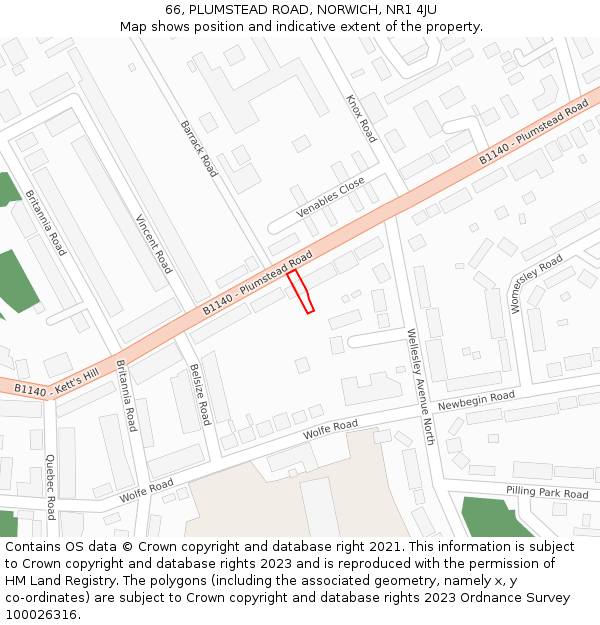 66, PLUMSTEAD ROAD, NORWICH, NR1 4JU: Location map and indicative extent of plot