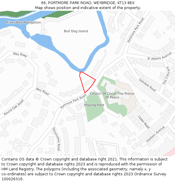 66, PORTMORE PARK ROAD, WEYBRIDGE, KT13 8EX: Location map and indicative extent of plot