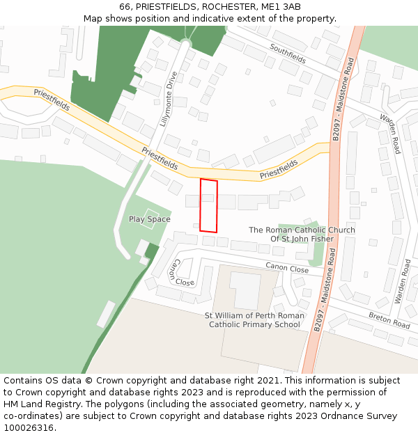 66, PRIESTFIELDS, ROCHESTER, ME1 3AB: Location map and indicative extent of plot