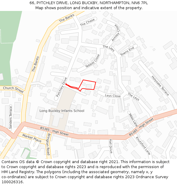 66, PYTCHLEY DRIVE, LONG BUCKBY, NORTHAMPTON, NN6 7PL: Location map and indicative extent of plot