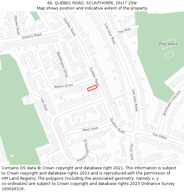 66, QUEBEC ROAD, SCUNTHORPE, DN17 2SW: Location map and indicative extent of plot