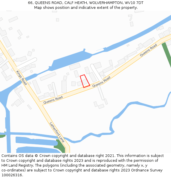 66, QUEENS ROAD, CALF HEATH, WOLVERHAMPTON, WV10 7DT: Location map and indicative extent of plot