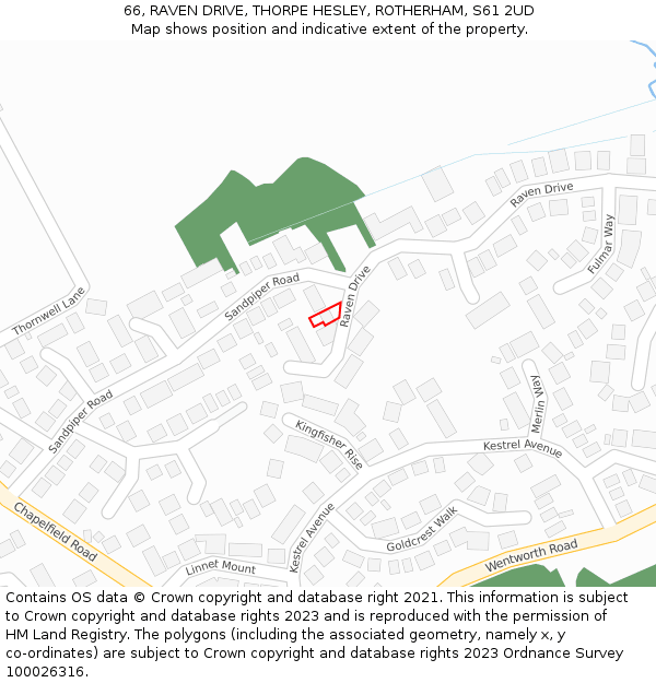 66, RAVEN DRIVE, THORPE HESLEY, ROTHERHAM, S61 2UD: Location map and indicative extent of plot
