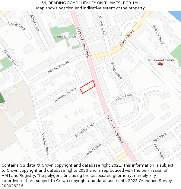 66, READING ROAD, HENLEY-ON-THAMES, RG9 1AU: Location map and indicative extent of plot