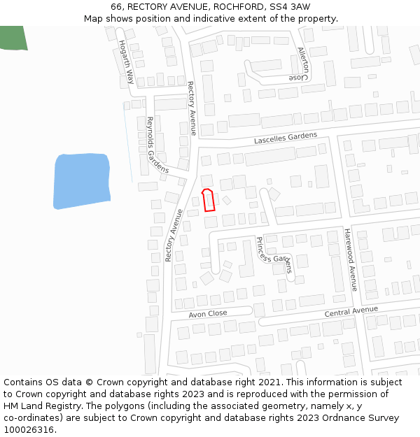 66, RECTORY AVENUE, ROCHFORD, SS4 3AW: Location map and indicative extent of plot