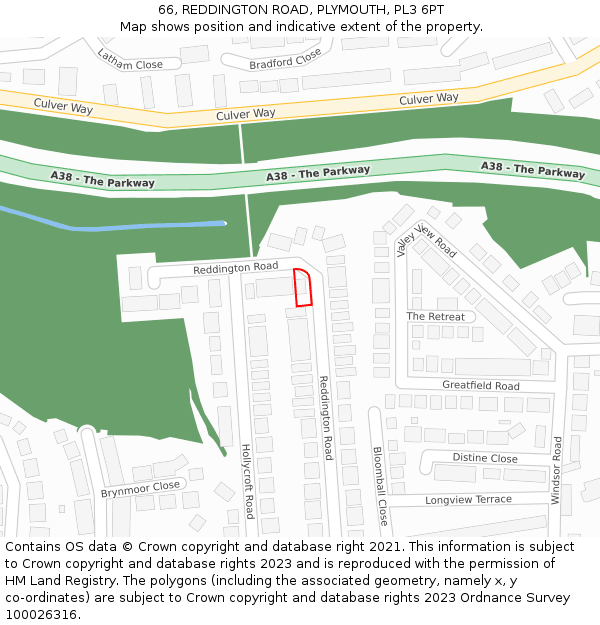 66, REDDINGTON ROAD, PLYMOUTH, PL3 6PT: Location map and indicative extent of plot