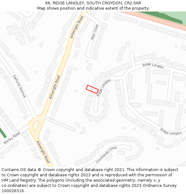 66, RIDGE LANGLEY, SOUTH CROYDON, CR2 0AR: Location map and indicative extent of plot