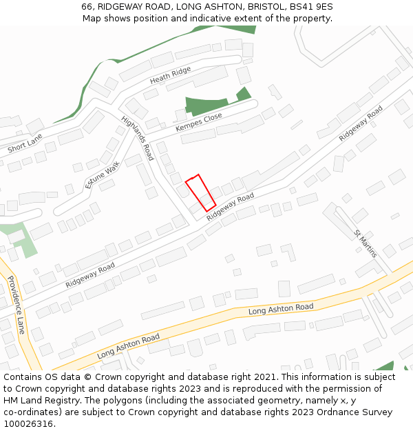 66, RIDGEWAY ROAD, LONG ASHTON, BRISTOL, BS41 9ES: Location map and indicative extent of plot