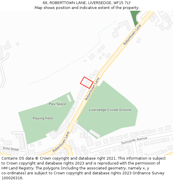66, ROBERTTOWN LANE, LIVERSEDGE, WF15 7LY: Location map and indicative extent of plot