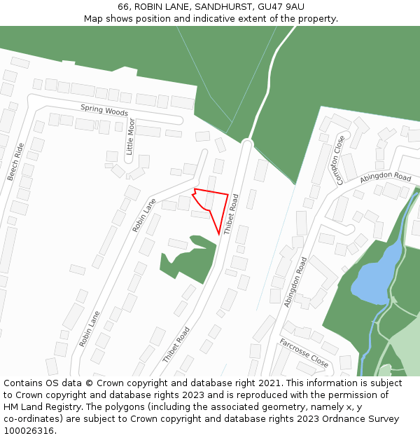 66, ROBIN LANE, SANDHURST, GU47 9AU: Location map and indicative extent of plot