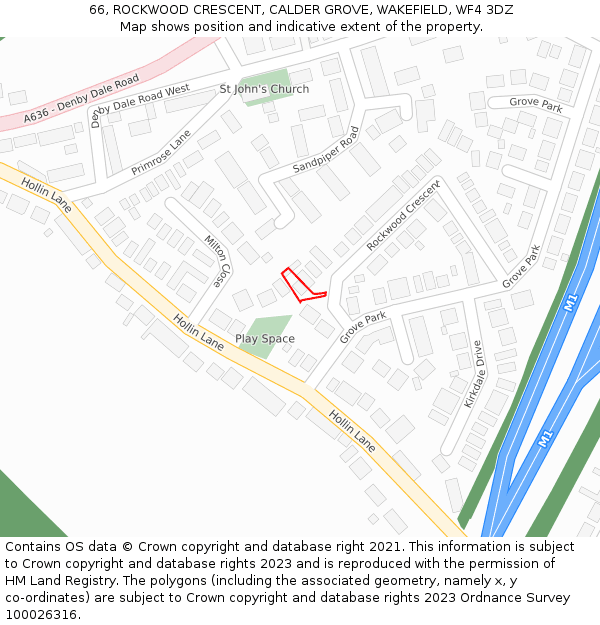 66, ROCKWOOD CRESCENT, CALDER GROVE, WAKEFIELD, WF4 3DZ: Location map and indicative extent of plot