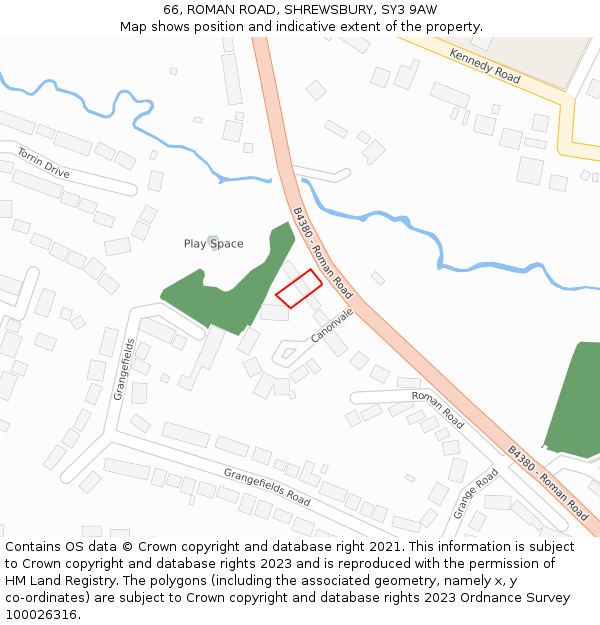 66, ROMAN ROAD, SHREWSBURY, SY3 9AW: Location map and indicative extent of plot