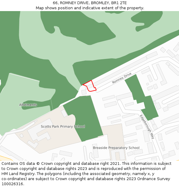66, ROMNEY DRIVE, BROMLEY, BR1 2TE: Location map and indicative extent of plot