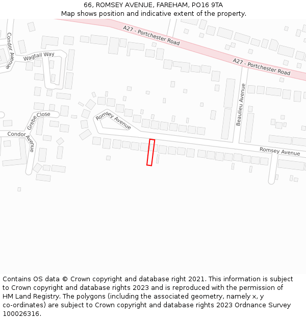 66, ROMSEY AVENUE, FAREHAM, PO16 9TA: Location map and indicative extent of plot