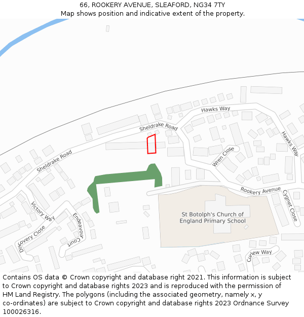 66, ROOKERY AVENUE, SLEAFORD, NG34 7TY: Location map and indicative extent of plot